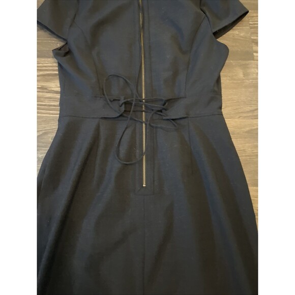 REBECCA TAYLOR Women's Black Wool Ruffle V-Neck Sleeveless Sheath Dress Size 10 - Picture 11 of 13